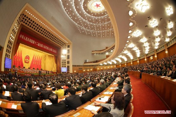 The closing meeting of the third annual session of China's 12th National People's Congress (NPC) is held at the Great Hall of the People in Beijing, capital of China, March 15, 2015. (Xinhua/Li Gang)