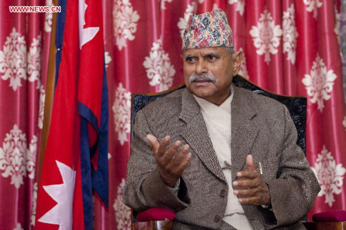 Nepali President Ram Baran Yadav receives an interview with Xinhua in Kathmandu, Nepal, March 18, 2015. Nepali President Ram Baran Yadav has expressed hope that his meeting with Chinese President Xi Jinping during the forthcoming Boao Forum for Asia Annual Conference 2015 would be productive in strengthening bilateral ties. (Xinhua/Pratap Thapa)