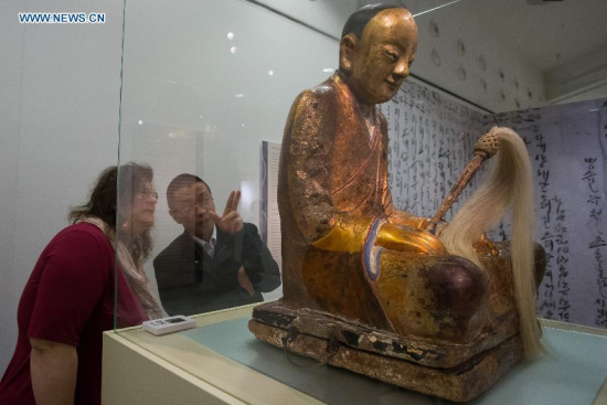 File photo taken on March 3, 2015 shows the Chinese Buddha statue at the Hungarian Natural History Museum in Budapest, Hungary. (Xinhua/Attila Volgyi)