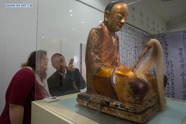 File photo taken on March 3, 2015 shows the Chinese Buddha statue at the Hungarian Natural History Museum in Budapest, Hungary. (Photo/Xinhua)