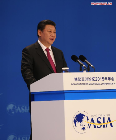 Chinese President Xi Jinping delivers a keynote speech at the opening plenary of the 2015 annual conference of the Boao Forum for Asia (BFA) in Boao, south China's Hainan Province, March 28, 2015. (Xinhua/Lan Hongguang)