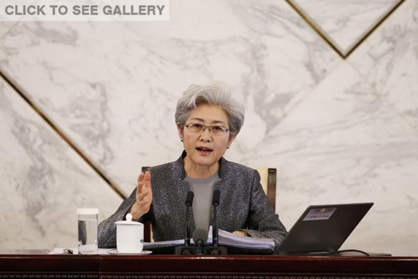 Fu Ying, spokeswoman of the third session of the 12th National People's Congress (NPC), meets journalists from home and abroad at a press conference in Beijing, March 4, 2015. [Photo/Xinhua]