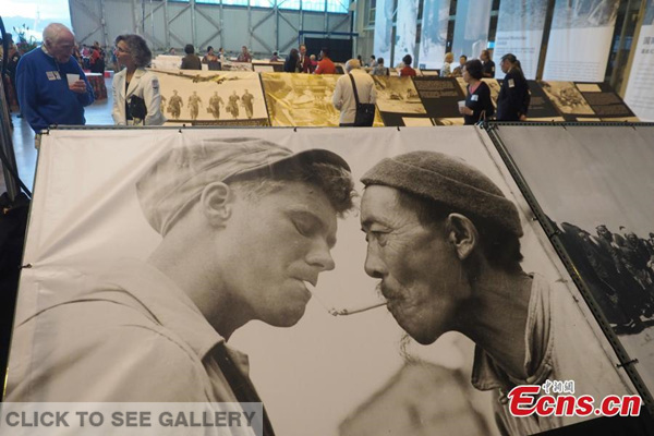 National Memories, a photo exhibition featuring US-China collaboration on the China-Myanmar-India battlefield during the World War II, is opened to visitors at the Pacific Aviation Museum Pearl Harbor in Hawaii, March 14, 2015. (Photo: China News Service/Mao Jianjun) 