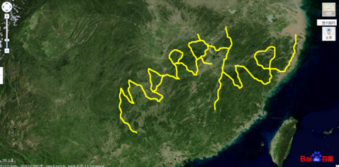 Zhang used GPS device to trace out the words Marry Me during his journey. (Photo/Baidu Map)