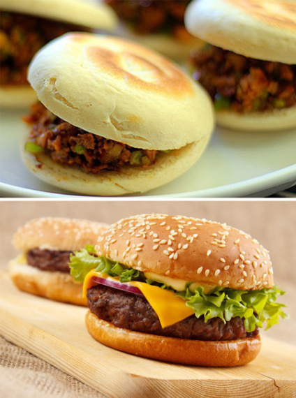 Rou jia mo (top), Hamburger (below) PROVIDED TO CHINA DAILY