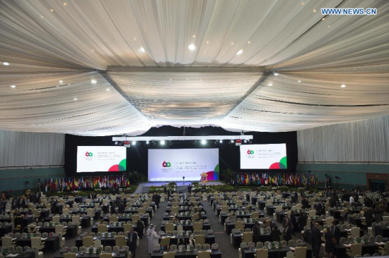 A view of the venue of the Asian-African Summit prior to its start in Jakarta, capital of Indonesia, on April 22, 2015. The summit is held here Wednesday. (Xinhua/Lui Siu Wai)