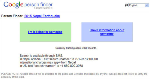 Google has once again opened its Person Finder application after the Nepal earthquake on April 25, 2015. (Photo/google.org)