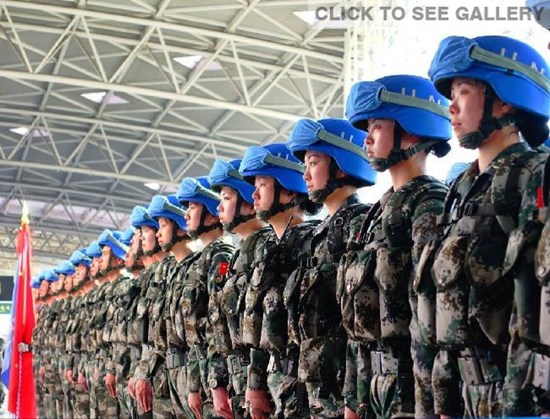 The last batch of 130 soldiers of China's peacekeeping infantry battalion to South Sudan set off by a charter flight from the Jinan International Airport in Jinan, capital of east China's Shandong province on April 7, 2015. (Photo: www.81.cn/Li Aiming) 