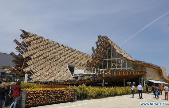 Photo taken on May 1, 2015 shows the China Pavilion at the Milan Expo 2015 in Milan, Italy. The Milan Expo will run until October 31 and is expected to attract over 20 million visitors. (Photo: Xinhua/Ye Pingfan)