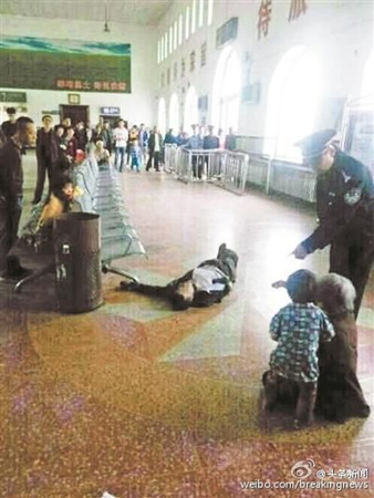 Xu Chunhe, 45, was shot by a police officer at a railway station in Northeast China's Heilongjiang proince on May 2.(Photo/Sina weibo)