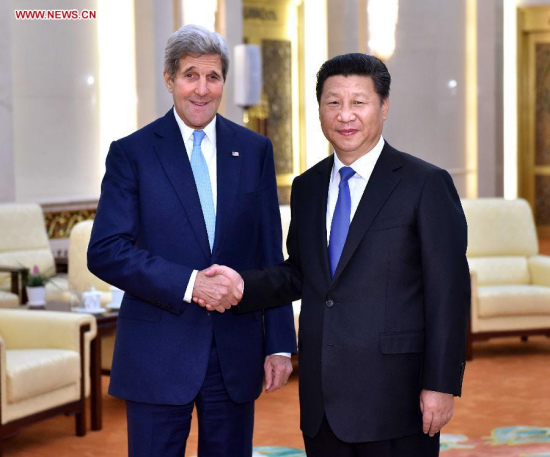 Chinese President Xi Jinping (R) meets with U.S. Secretary of State John Kerry in Beijing, capital of China, May 17, 2015. (Xinhua/Li Tao)