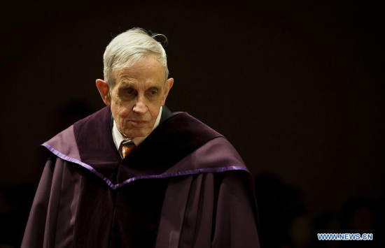The file photo taken on Nov. 8, 2011 shows the Nobel Prize laureate John Nash attending an honorary doctoral degree conferring ceremony at the City University of Hong Kong, south China. (Xinhua/Lui Siu Wai)