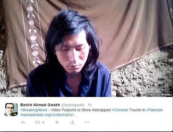 Hong Xudong allegedly shown in a video released by militants in this screenshot grabbed from the Twitter account of journalist Bashir Ahmad Gwakh who covers a wide range of political and military issues in Afghanistan and Pakistan. (Photo/China Daily)