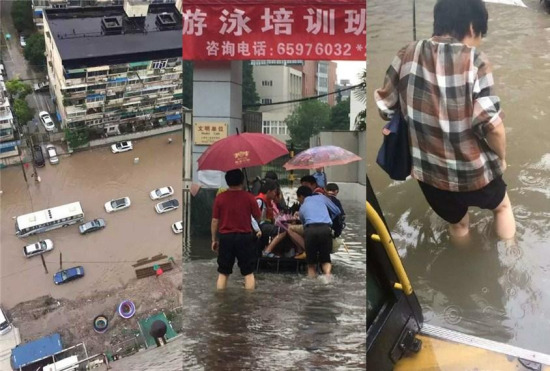 City roads are flooded on June 17 as heavy downpour continues to pound the city under the influence of a plum rain belt.(Photo/Shanghai Daily)