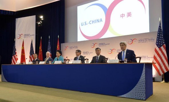 High-level officials attend the seventh China-U.S. Strategic and Economic Dialogue (S&ED) and the sixth China-U.S. High-Level Consultation on People-to-People Exchange (CPE) in Washington D.C., the United States, June 23, 2015. China and the United States opened their annual high-level talks here Tuesday to deepen cooperation in strategic and economic issues and further promote people-to-people exchanges. (Xinhua/Yin Bogu) 