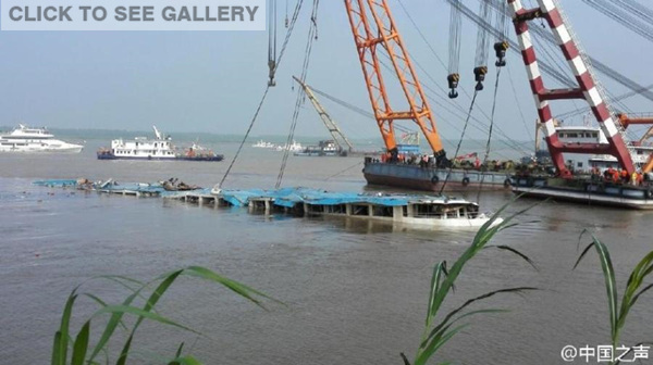 The ship is fully turned over. Over 450 people were onboard the Eastern Star when it sank on Monday night after being hit by a tornado in Jianli, Hubei Province. The incident could become China's deadliest shipping accident in almost seven decades. (Photo/Weibo)