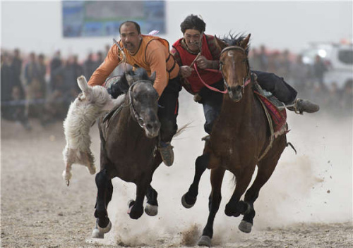 Traditional activities, such as the goat-snatching competition, remain an important part of local life. (Photo provided to China Daily)