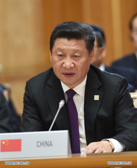 Chinese President Xi Jinping delivers a speech at the 7th BRICS summit in Ufa, Russia, July 9, 2015. (Photo: Xinhua/Rao Aimin)