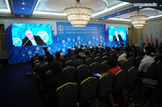 The Shanghai Cooperation Organization (SCO) holds a mainstream media forum in Moscow, Russia, July 28, 2015. The member states of the Shanghai Cooperation Organization (SCO) on Tuesday held here a mainstream media forum and discussed about establishing a common information space in the region. (Xinhua/Dai Tianfang)