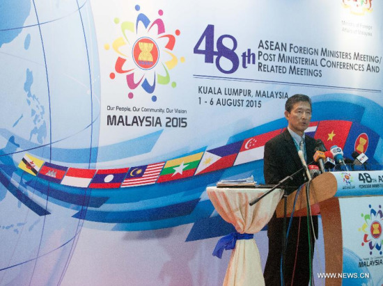 Ri Tong Il, spokesman for the foreign minister of the Democratic People's Republic of Korea (DPRK), speaks during a press conference in Kuala Lumpur, capital of Malaysia, on Aug. 6, 2015. Foreign Ministers of Japan and DPRK held bilateral talks here Thursday on the sidelines of a series of regional meetings, Ri Tong Il confirmed. (Xinhua/Chen Sihan)