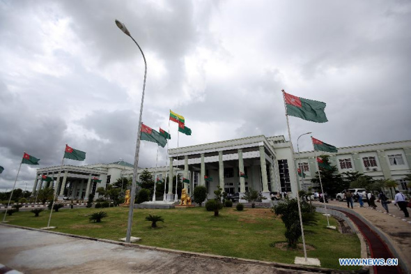 Photo taken on Aug. 13, 2015 shows the head office of Union Solidarity and Development Party (USDP) in Nay Pyi Taw, Myanmar. Myanmar's ruling party, the Union Solidarity and Development Party (USDP), reformed its central executive committee (CEC) Thursday, retaining President U Thein Sein as the party chairman. (Photo: Xinhua/U Aung)