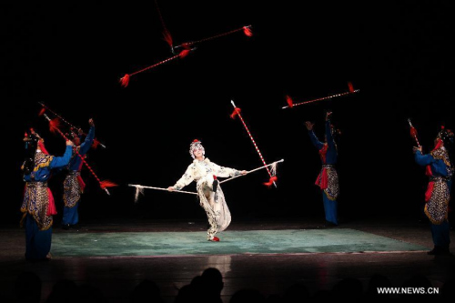 Artists from the Northern Kunqu Opera Theatre of China perform Legend of White Snake during Helsinki Festival 2015 at the Alexander Theatre in Helsinki, Finland, Aug. 26, 2015. (Photo: Xinhua/Li Jizhi)