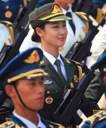Men Jiahui in place in the marching unit of the PLA Guard of Honor. (Photo/Xinhua)