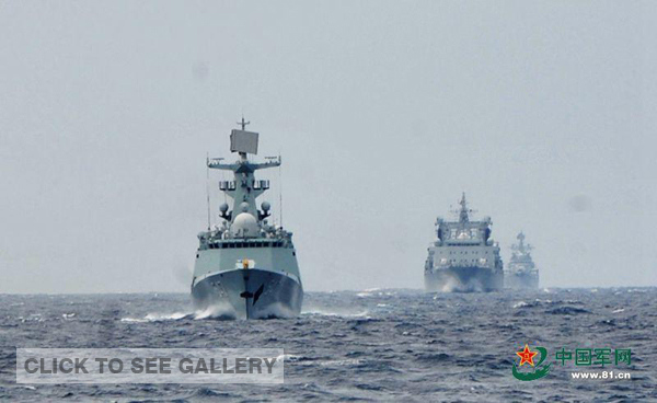 The Chinese warships sail through the Tsushima Strait on August 17. Seven Chinese warships, on their way to participate in the China-Russian naval exercise codenamed Joint Sea-2015 (II) to be held in the Peter the Great Gulf, waters off the Clerk Cape, and the Sea of Japan from August 20 to 28, successively sailed through the Tsushima Strait connecting the Sea of Japan and the East China Sea on August 17, 2015. (Photo: Chinamil.com.cn/Ren Xu)