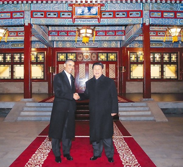 President Xi meets with President Obama in Zhongnanhai on Nov 11, 2014. (Photo/Xinhua)