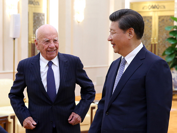 President Xi Jinping meets with Rupert Murdoch, News Corp founder and chairman, in Beijing on Friday. [WU ZHIYI/CHINA DAILY]