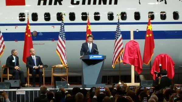 President Xi Jinping delivers speech at Boeing in Everett, Washington, on September 23, 2015.