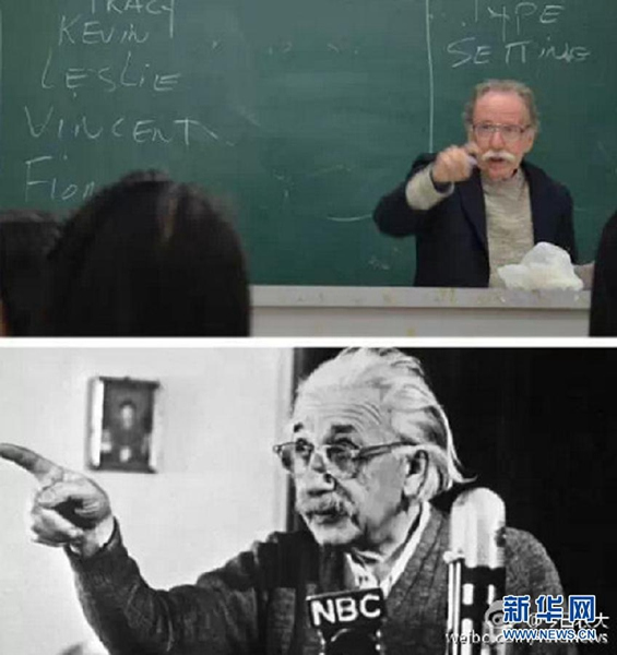 Comparison photos of Gary Manzo and Albert Einstein. (Photo/Xinhua)