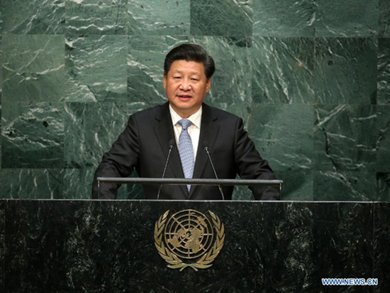 Chinese President Xi Jinping addresses the annual high-level general debate of the 70th session of the United Nations General Assembly at the UN headquarters in New York, the United States, Sept. 28, 2015. (Xinhua/Pang Xinglei)