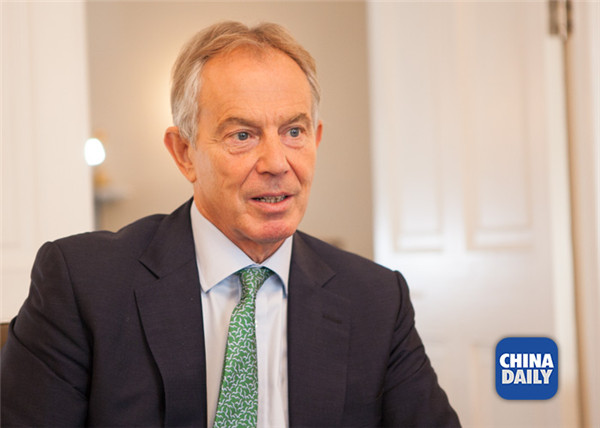 Former British prime minister Tony Blair receives an interview in London, Oct 14, 2015.(Photo: chinadaily.com.cn/Zhang Chunyan)