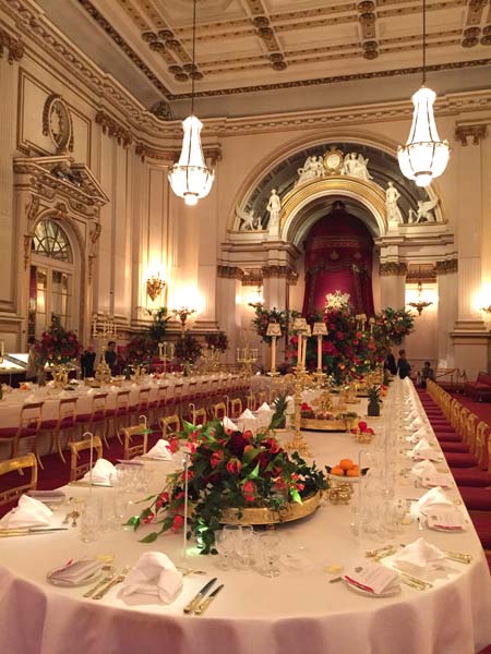 A general view of the Ballroom at the Buckingham Palace in London.(Photo by Zhang Chunyan/chinadaily.com.cn)