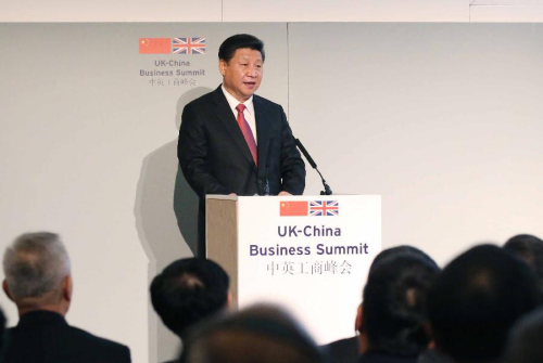 Chinese President Xi Jinping addresses a China-Britain business summit in London, Britain, Oct. 21, 2015. (Photo: Xinhua/Yao Dawei)