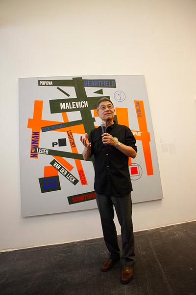 Chinese-American artist David Diao introduced his works at a solo exhibition currently at UCCA.(Photo provided to China Daily)