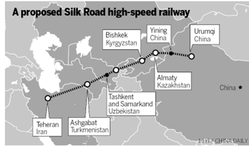 A proposed Silk Road high-speed railway. (Li Yi/China Daily)