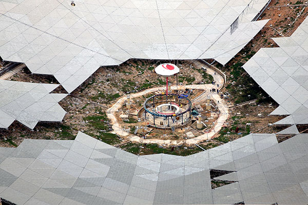 ngineers have finished two-thirds of the panels of the gigantic radio telescope in Guizhou province as of Saturday. JIANG DONG/CHINA DAILY