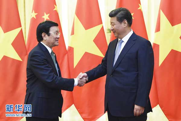 President Xi Jinping meets with Vietnamese counterpart Truong Tan Sang in Beijing, Sept 3, 2015. (Photo/Xinhua)