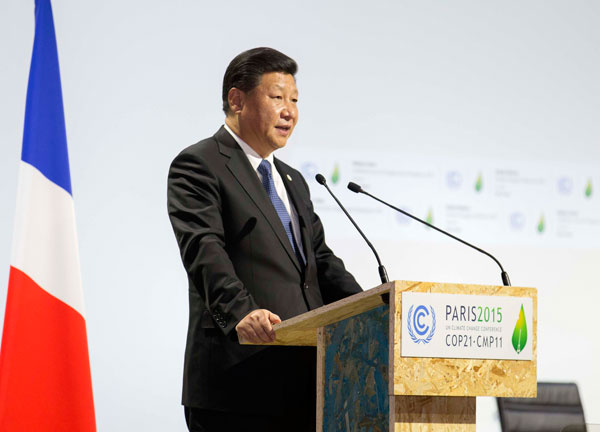 Chinese President Xi Jinping delivers a speech for the opening day of the World Climate Change Conference 2015 (COP21) at Le Bourget, near Paris, France, November 30, 2015.(Photo/Xinhua)