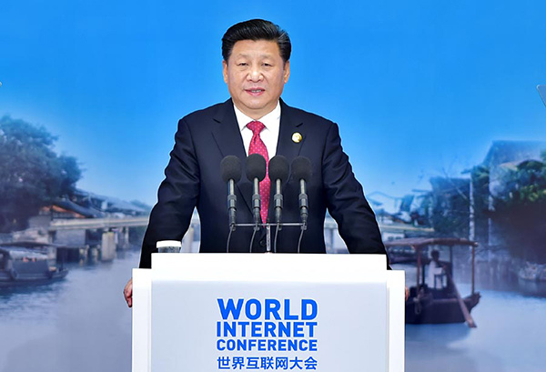 Chinese President Xi Jinping delivers a keynote speech at the opening ceremony of the Second World Internet Conference in Wuzhen Town, east China's Zhejiang Province, Dec. 16, 2015. (Photo/Xinhua)