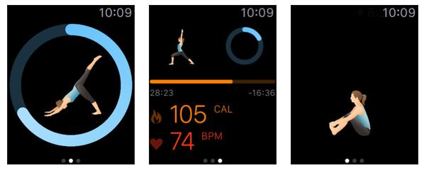 Screenshots show the user interfaces of Pocket Yoga on the Apple Watch. (Photo/chinadaily.com.cn)