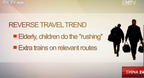 The travel rush to make it home for the Spring Festival is showing new trends this year. (Photo/Screenshot from CCTV)