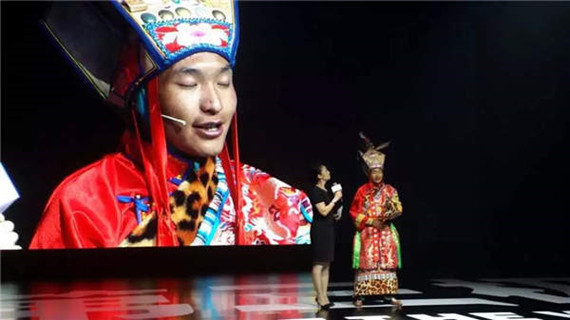 Sithar Dorje, the youngest known storyteller of The Epic of King Gesar, recites the saga in Beijing in September. (Photo provided to China Daily)