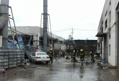 Photo taken on Aug. 2, 2014 shows the factory blast site in Kunshan City, east China's Jiangsu Province. (Photo: Xinhua/Wang Hengzhi)