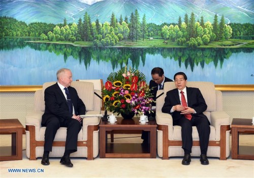 Chinese Public Security Minister Guo Shengkun (1st R) meets with Yevgeniy Sysoyev, the new head of the Shanghai Cooperation Organization Regional Anti-Terrorist Structure, in Beijing, capital of China, Feb. 5, 2016.(Photo: Xinhua/Zhang Ling)