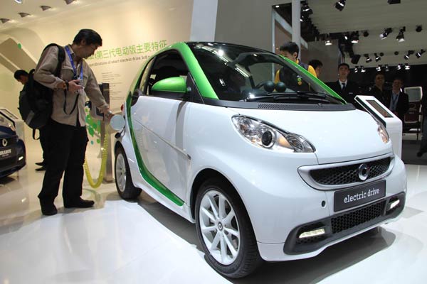 A new electric car is on show in Beijing.(Photo provided to China Daily)