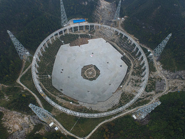 The telescope under construction in Pingtang county, Guizhou province, in December. Photo: Xinhua/Ou Dongqu)