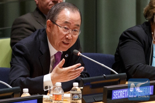 UN Secretary-General Ban Ki-moon briefs member states on the April 22 2016 High-level signing ceremony for the Paris Agreement (COP21) at the UN headquarters in New York, Feb. 17, 2016. (Xinhua/Li Muzi)